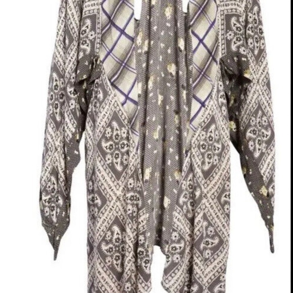 Free People American Pie Patchwork Kimono Duster Gray Black Purple OS - Picture 6 of 9